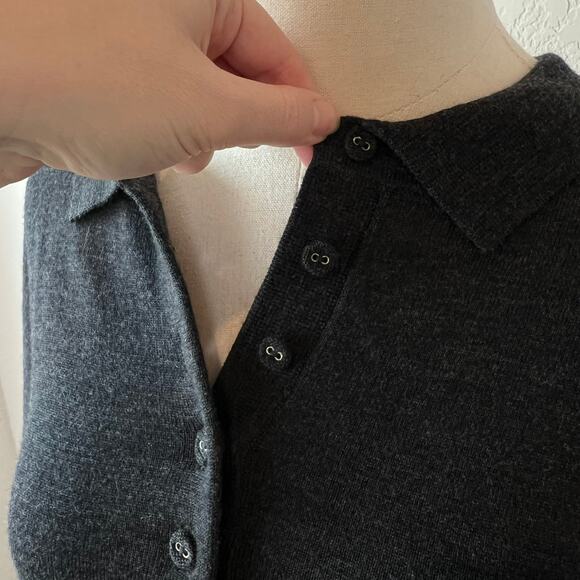 Poetry Merino Wool Blend Tunic Top Oversized Side Slits Button Collar Gray sz 8 - Picture 3 of 11